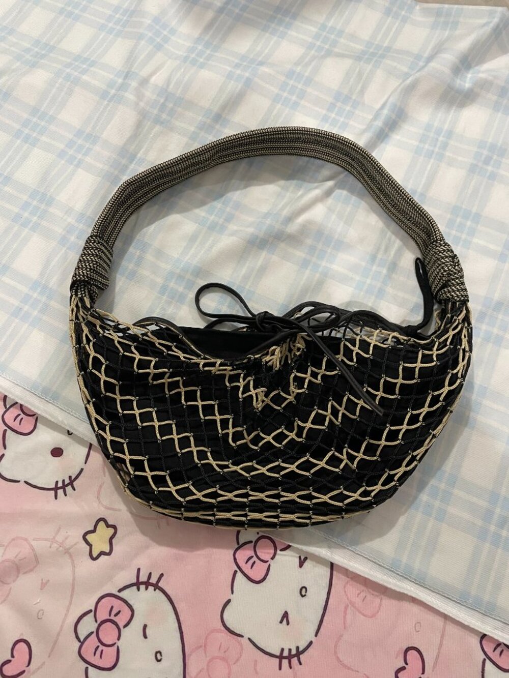 Lemaire Black and Gold Open-Knit Bag